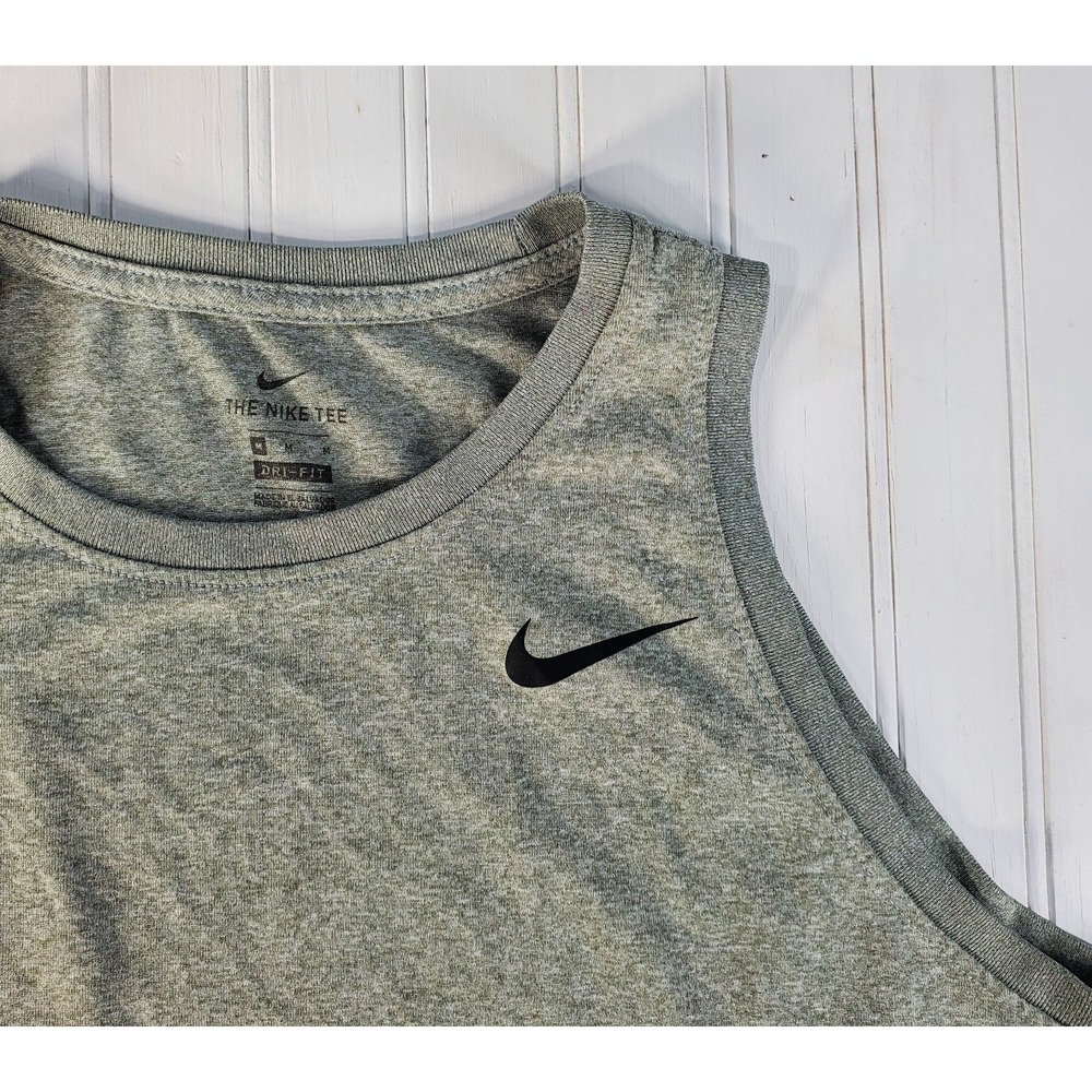 Nike Dri Fit Tee Heathered Gray Moisture Wicking Training Tank Top Size M Medium